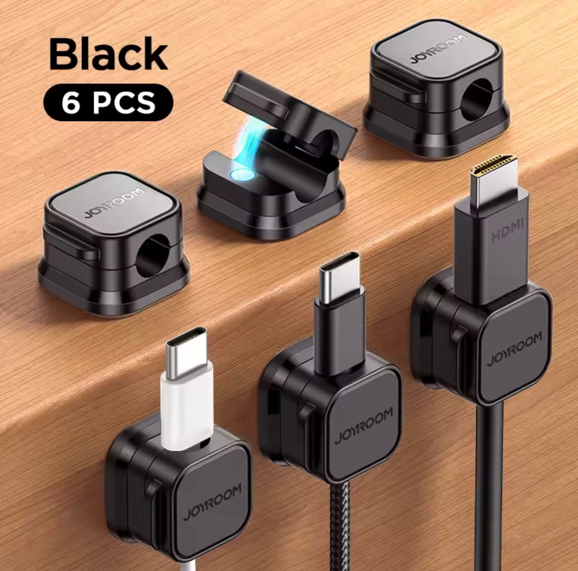 Magnetiske kabelklips – 6-pakning for skrivebord og vegg