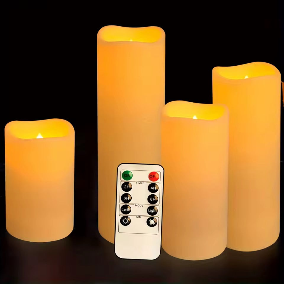 Flammeløse LED-stearinlys m/ fjernkontroll (4 eller 10 stk)