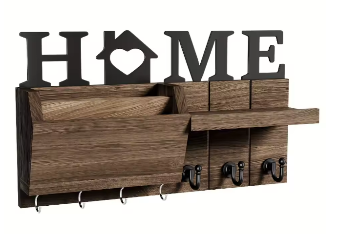 Vegghengt Nøkkel- og Postholder med HOME-design