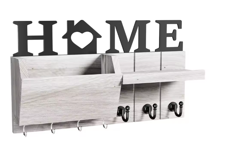Vegghengt Nøkkel- og Postholder med HOME-design