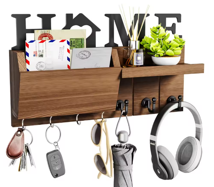 Vegghengt Nøkkel- og Postholder med HOME-design